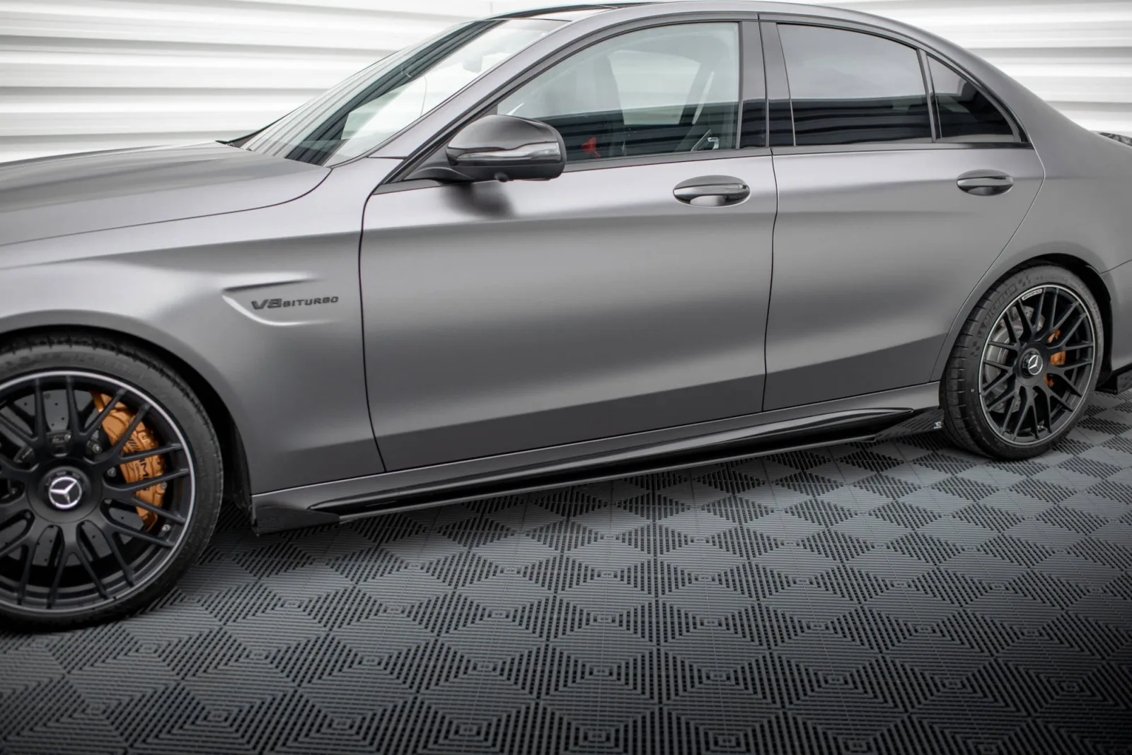 Side Skirts Diffusers Street Pro + Flaps compatible with Mercedes-AMG C63 Sedan / Estate W205 Facelift
