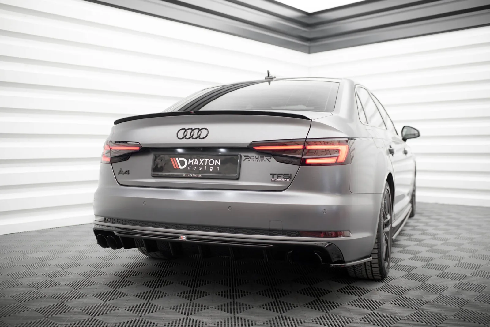Rear Valance V.1 compatible with Audi A4 S-line B9 (Version with double exhaust tip on one side)
